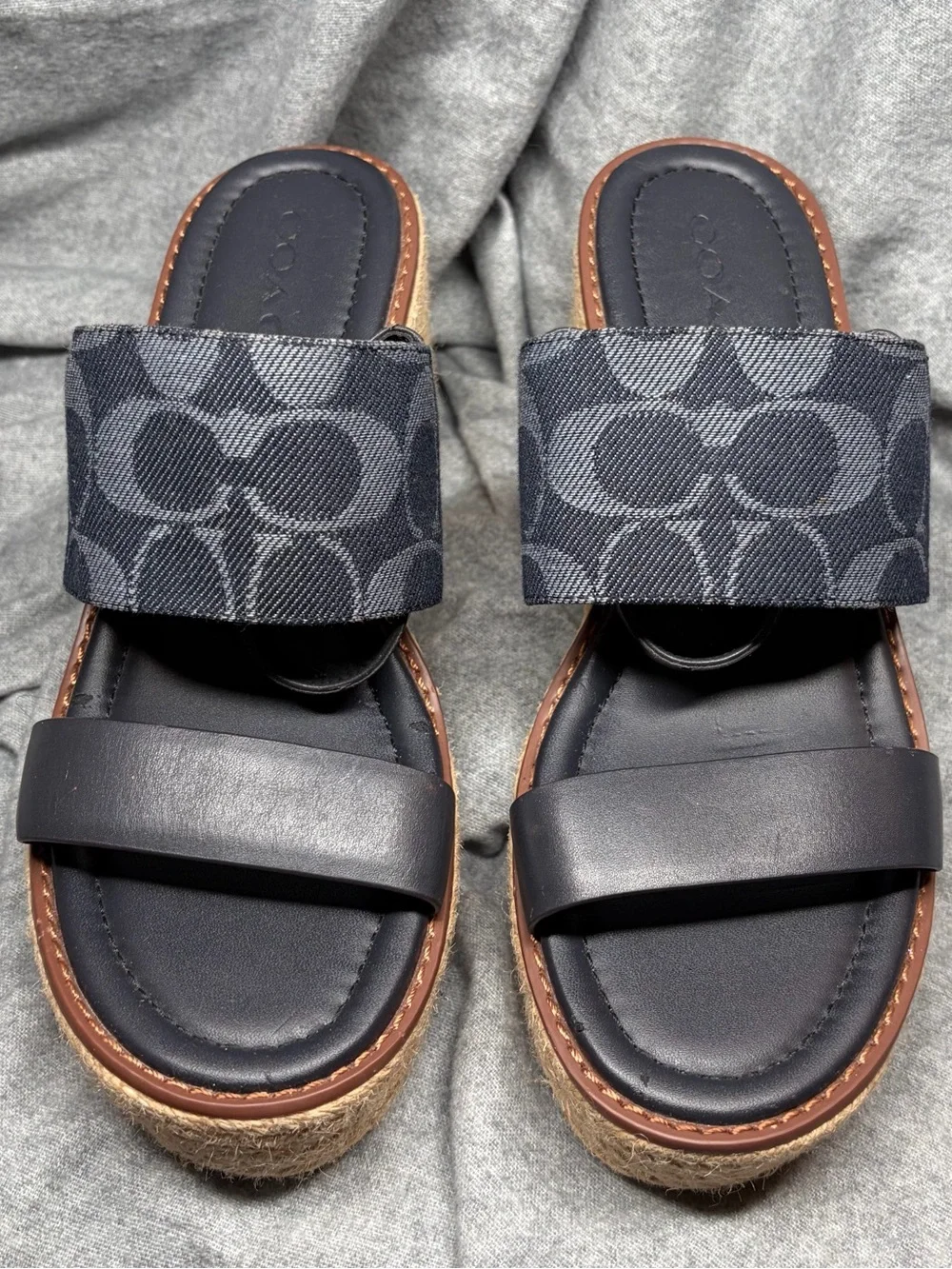 Coach Navy/Denim Signature Espadrille Wedge Sandals